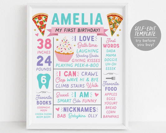 Pizza and Cupcakes Milestone Sign Editable Template