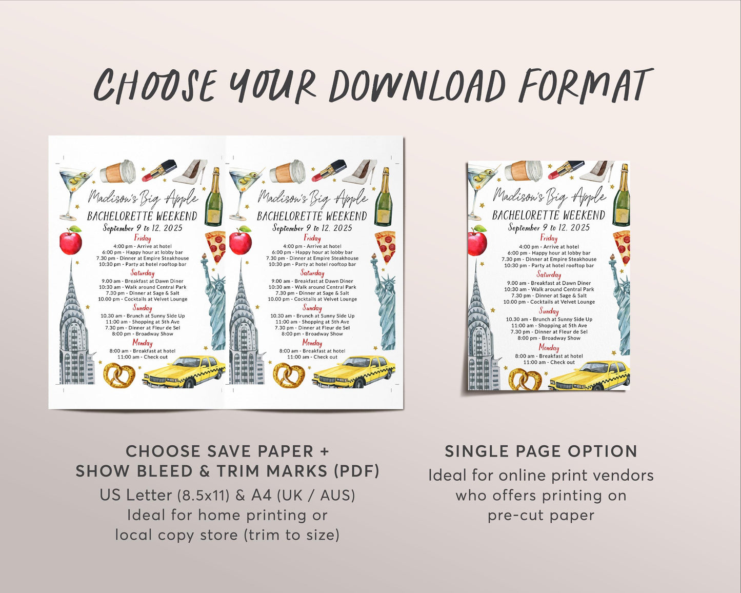 New York Bachelorette Itinerary Editable Template, New York Travel Planner, NYC Girls Night Out Weekend Schedule, Hen Party Big Apple Agenda