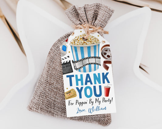 Movie Night Birthday Party Favor Tags Editable Template