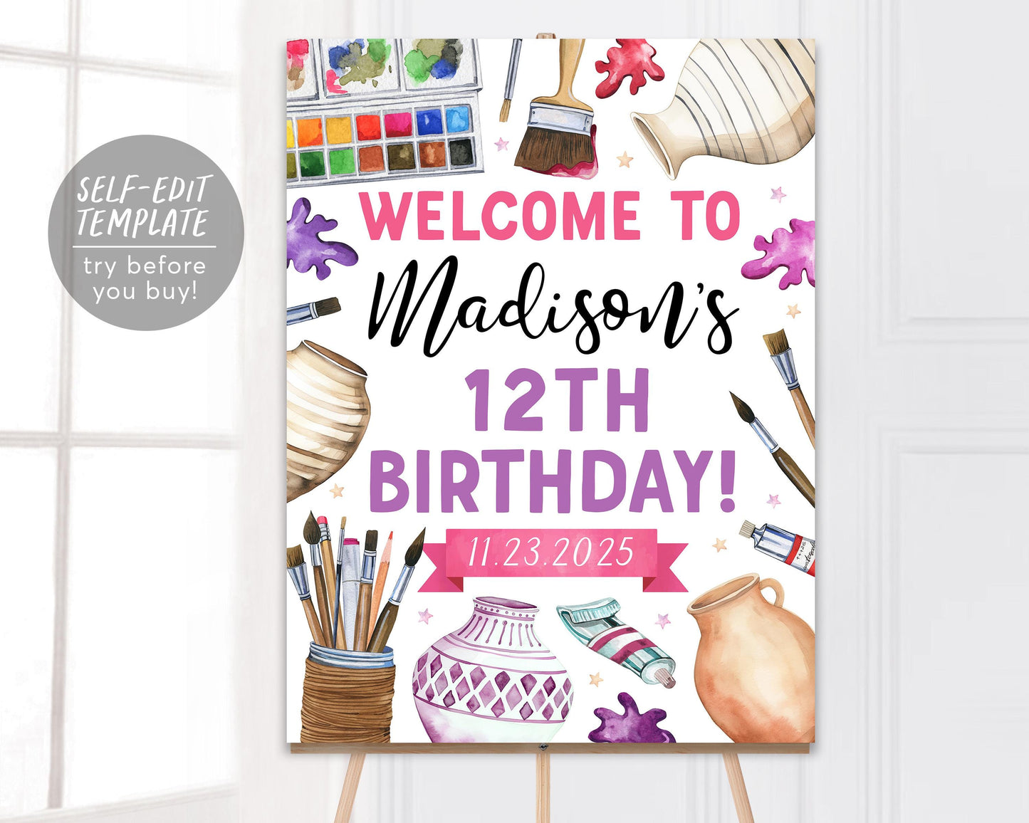 Pottery Party Welcome Sign Editable Template