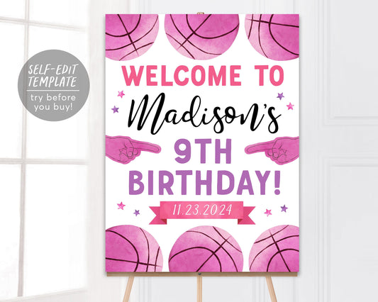 Basketball Birthday Welcome Sign Editable Template