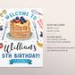 Pancakes and Pajamas Birthday Welcome Sign Editable Template, Boy Flapjacks And PJs Party Poster, Kids Breakfast Brunch Slumber Party Banner