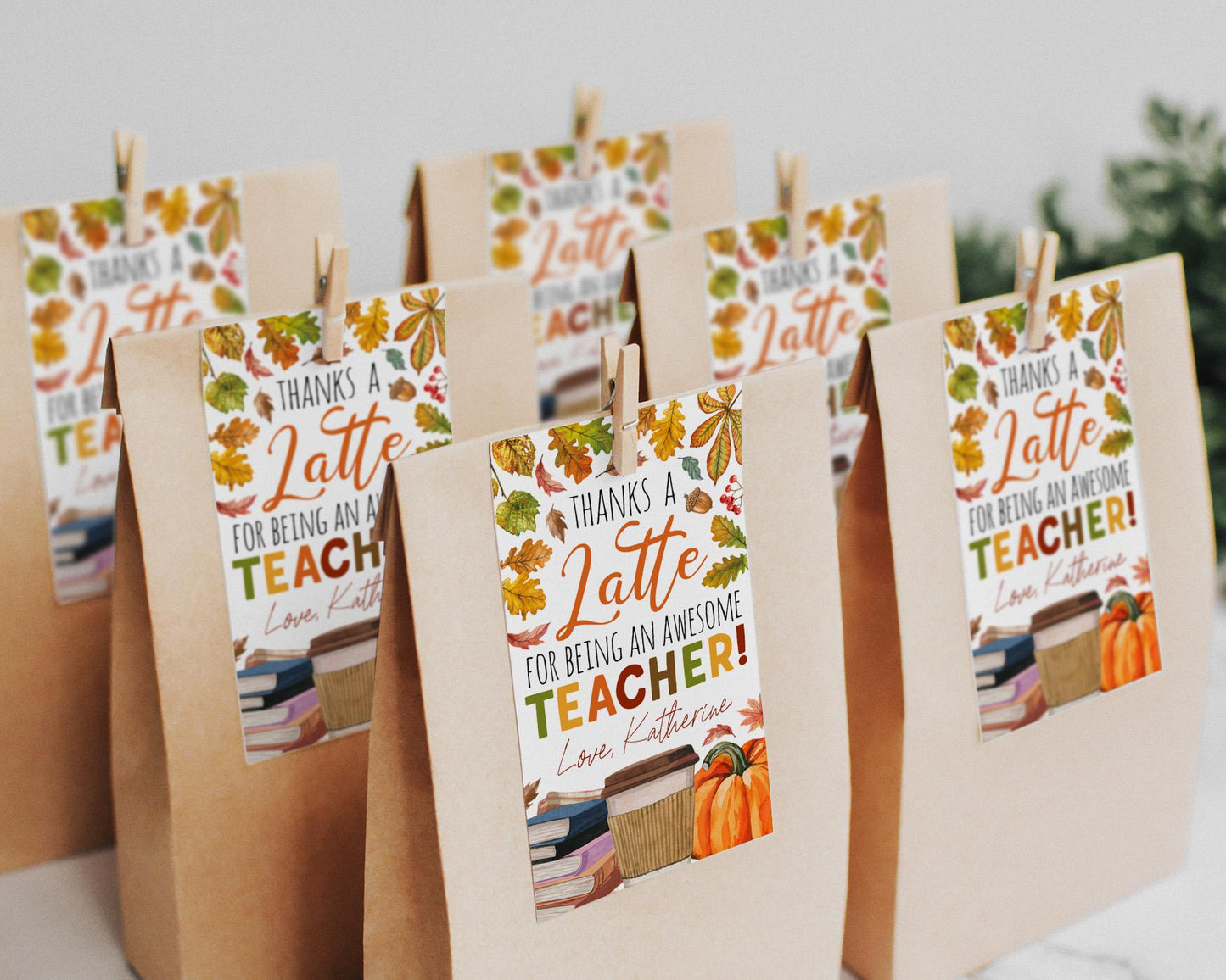 Fall Thanks a Latte Teacher Appreciation Gift Tag Editable Template, Coffee End of School Thank You Label, Autumn Thanksgiving Tag For Staff
