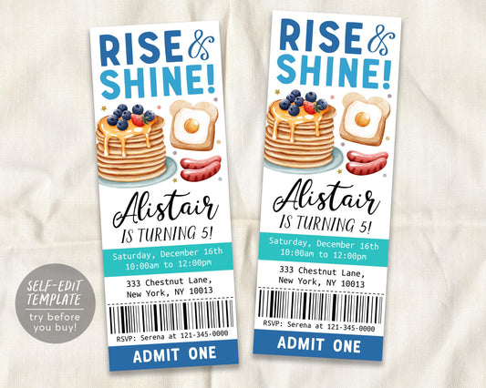 Breakfast Brunch Birthday Ticket Invitation Editable Template