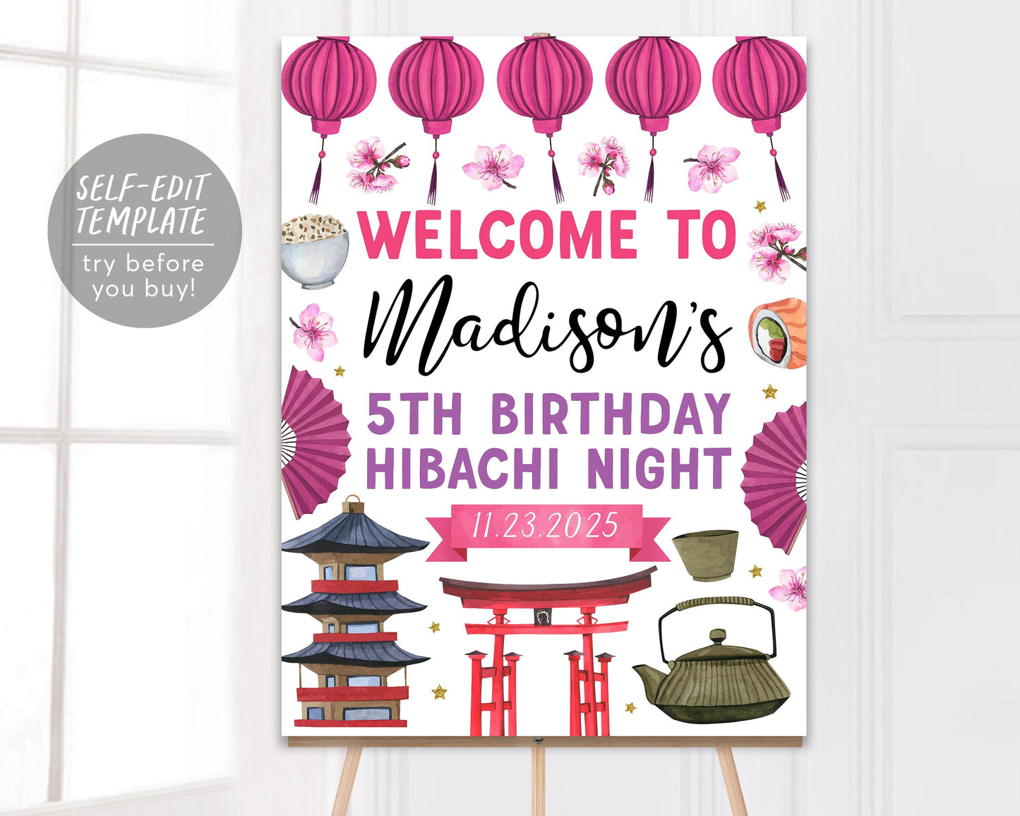 Hibachi Birthday Welcome Sign Editable Template