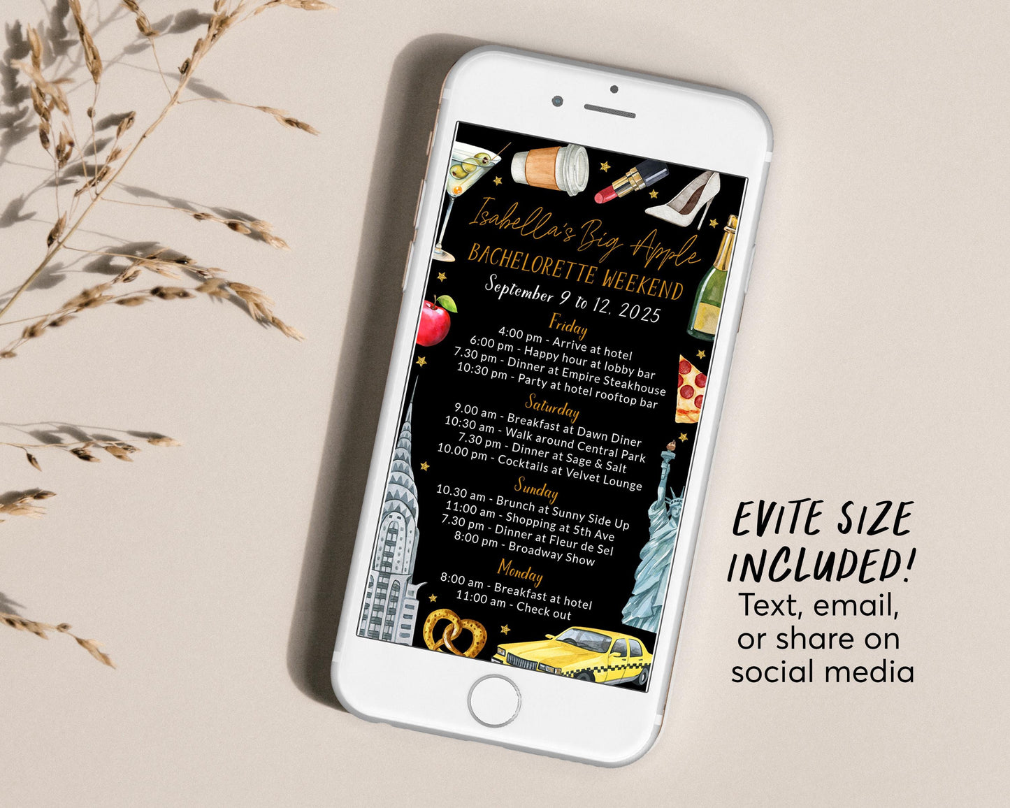 New York Bachelorette Itinerary Editable Template, New York Travel Planner, NYC Girls Night Out Weekend Schedule, Hen Party Big Apple Agenda