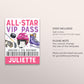 Ice Hockey Birthday All Star VIP Pass Editable Template, Girl Ice Skating Rink Hockey Party All Access Pass, Guest Name Tag Insert ID Badge