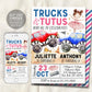 Monster Trucks And Tutus Joint Siblings Birthday Invitation Editable Template