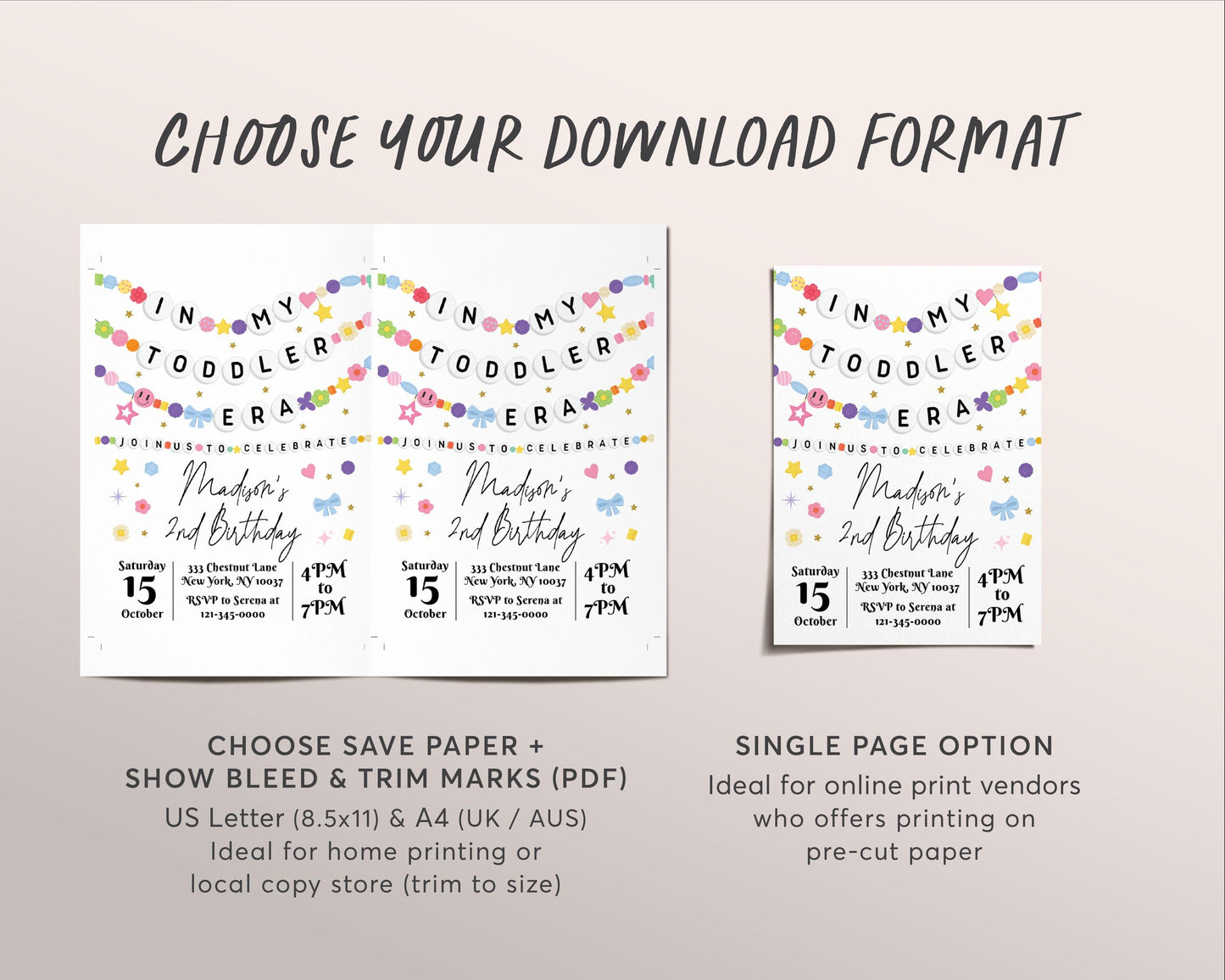 In My Toddler Era Invitation Editable Template, Friendship Bracelet Party Invite, Kids Girl In My Birthday Era Girl Eras Music Party Evite
