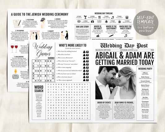 Large Newspaper Jewish Wedding Program Template