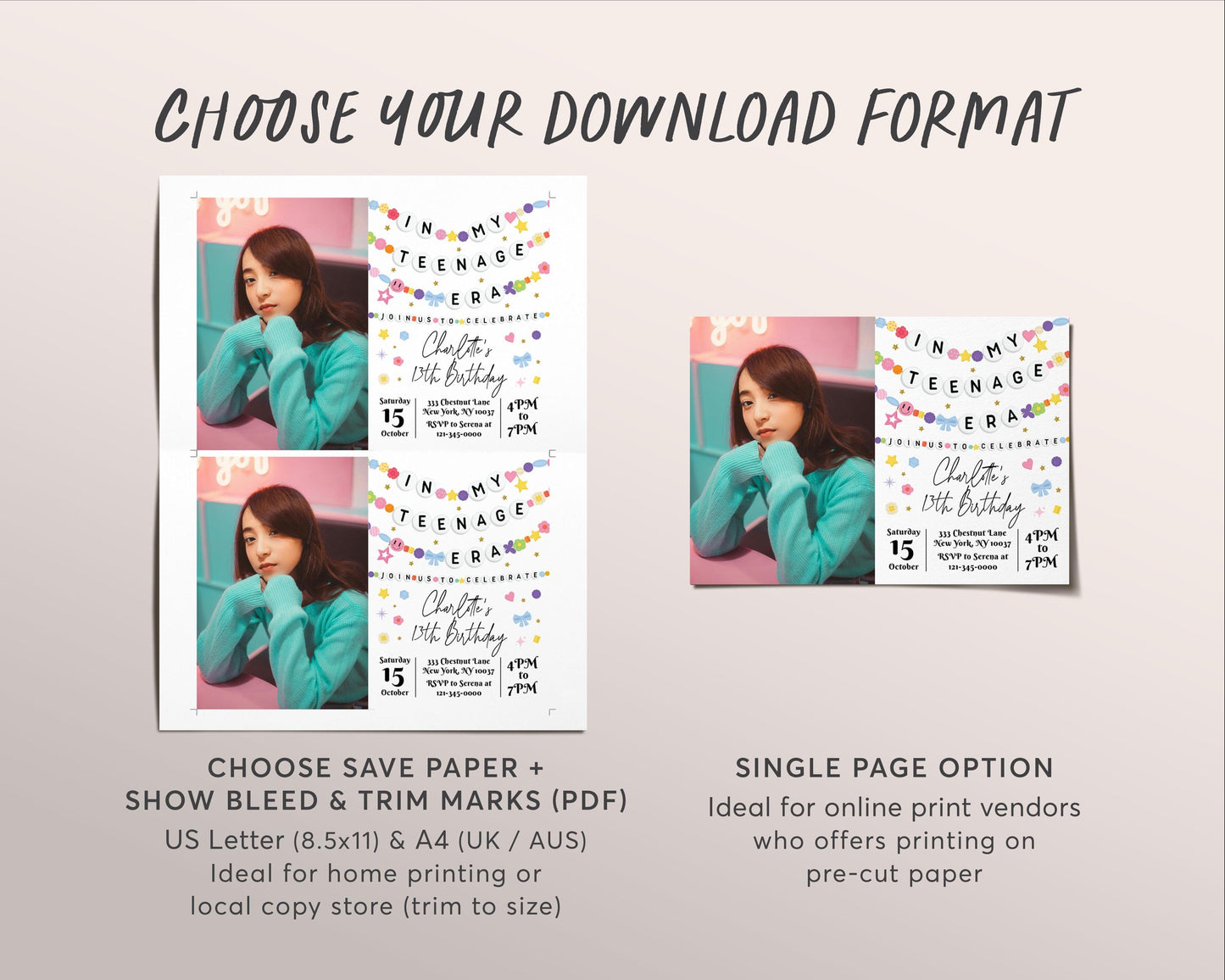 In My Teenage Era With Photo Invitation Editable Template, Friendship Bracelet Party Invite, Teen Thirteen 13th Girl Eras Music Party Evite