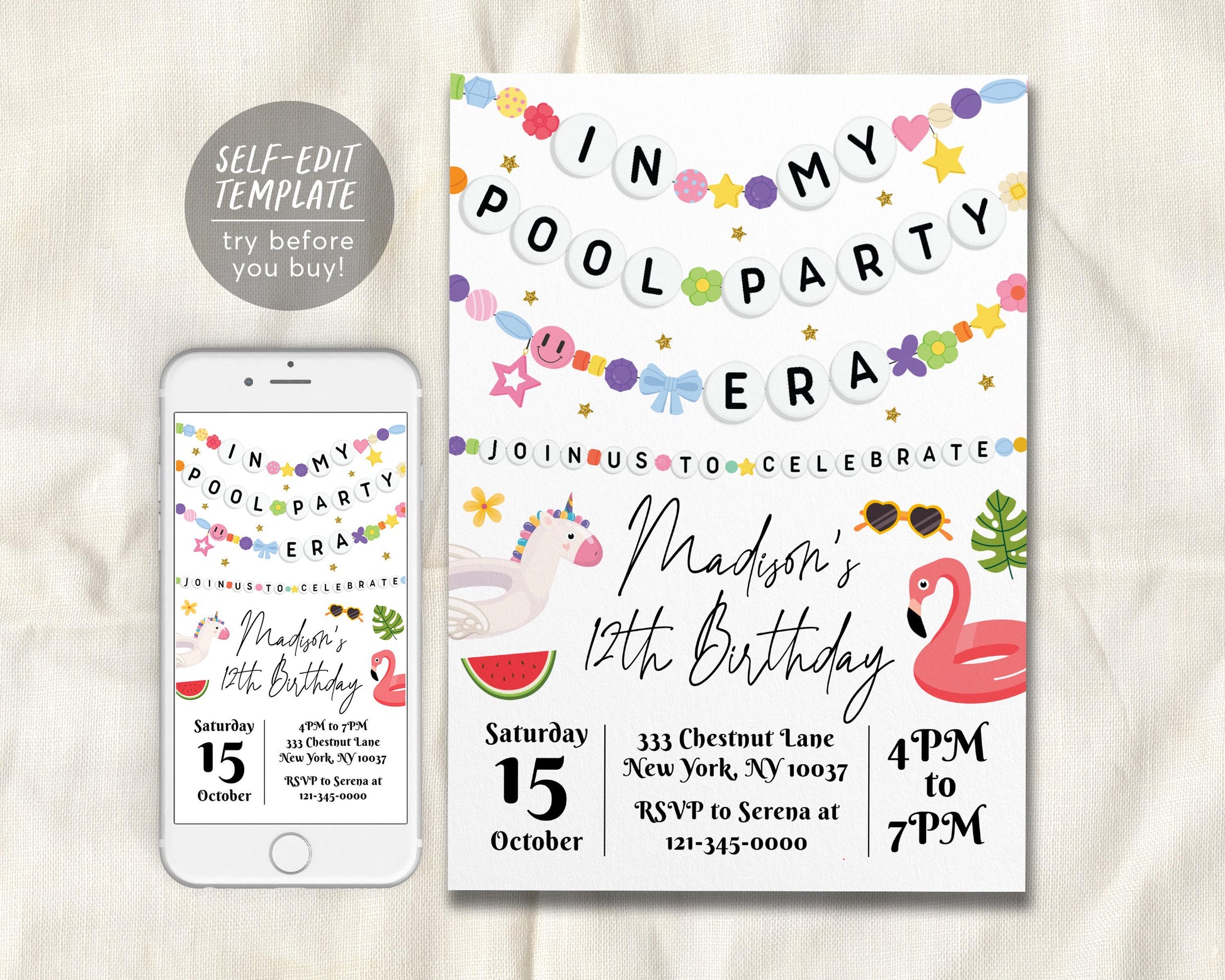 In My Pool Party Era Invitation Editable Template