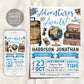 Adventure Awaits Travel Joint Siblings Birthday Invitation Editable Template, Twin Boys Around the World Party Invite, Vintage Map Evite