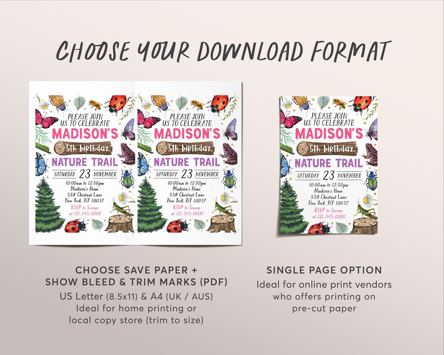 Nature Trail Birthday Invitation Editable Template, Girl Outdoor Exploration Invite, Adventure Scavenger Hunt Woodland Forest Picnic Evite