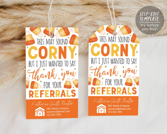 Halloween Candy Corn Realtor Gift Tags Editable Template,