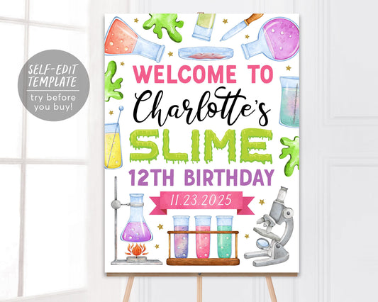 Science Slime Birthday Welcome Sign Editable Template