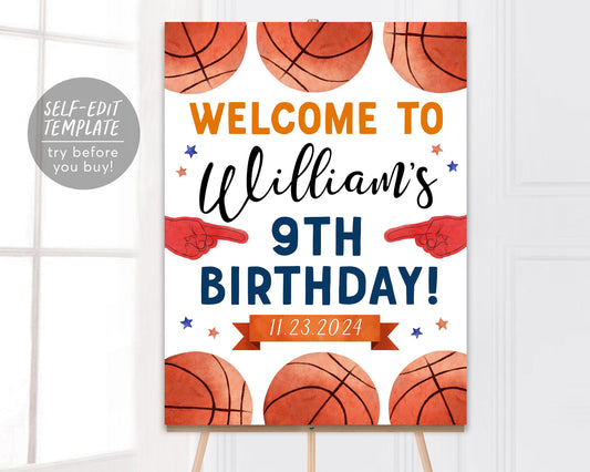 Basketball Birthday Welcome Sign Editable Template