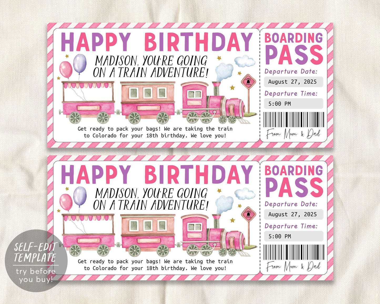 Train Ticket Boarding Pass Editable Template