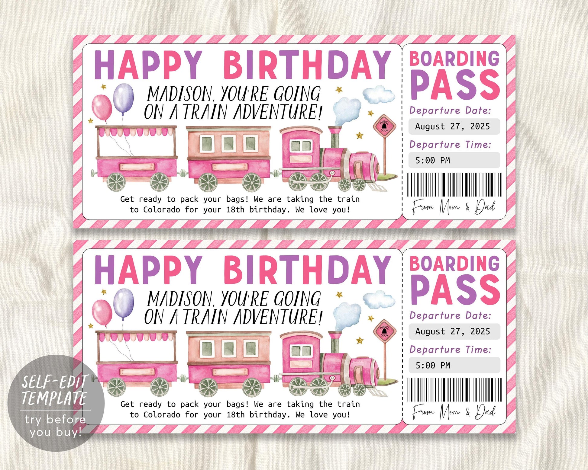 Train Ticket Boarding Pass Editable Template