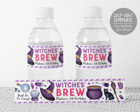 Witches Brew Water Bottle Labels Editable Template