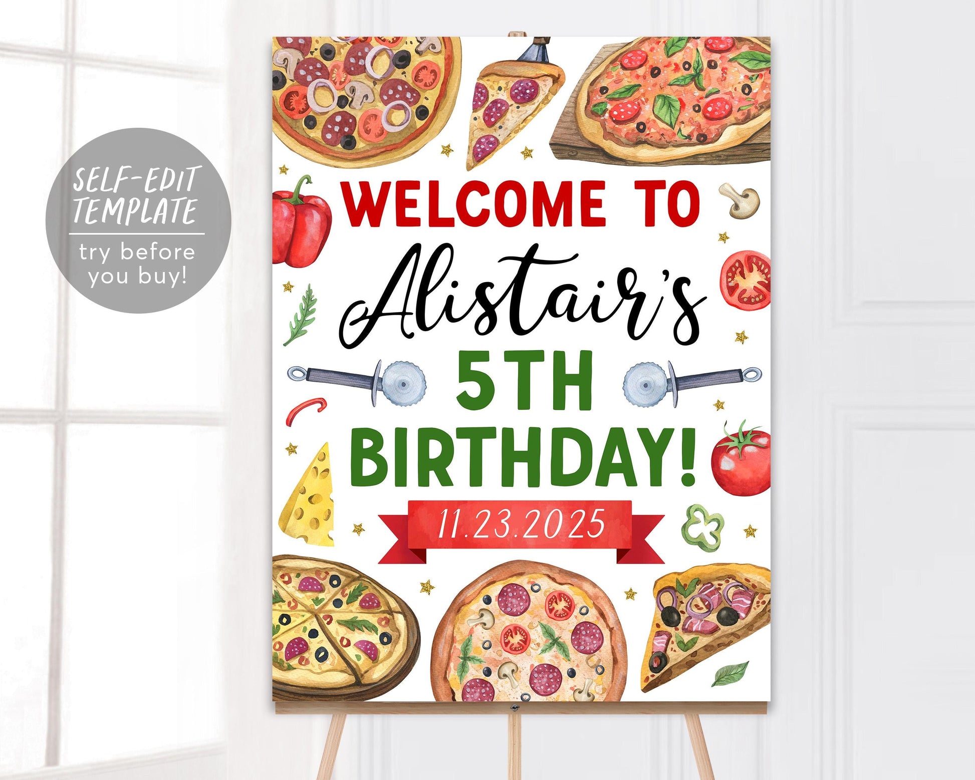 Pizza Party Welcome Sign Editable Template