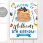 Pancakes and Pajamas Birthday Welcome Sign Editable Template