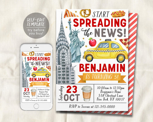 New York City Birthday Invitation Editable Template