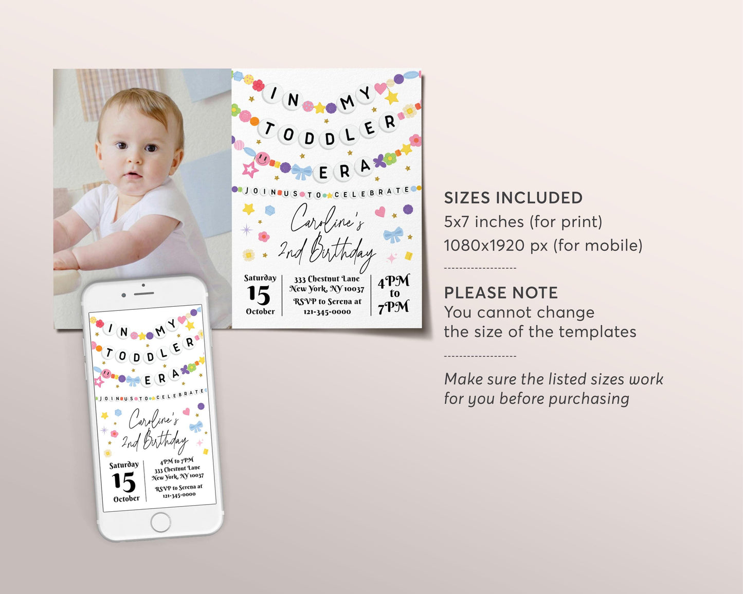 In My Toddler Era Invitation With Photo Editable Template, Friendship Bracelet Party Invite, Kids Girl In My Birthday Era Eras Music Evite