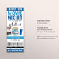 Movie Birthday Ticket Invitation Editable Template, Boy Cinema Movie Ticket Stub Party Evite, Kids Backyard Movie Night Popcorn And Movies