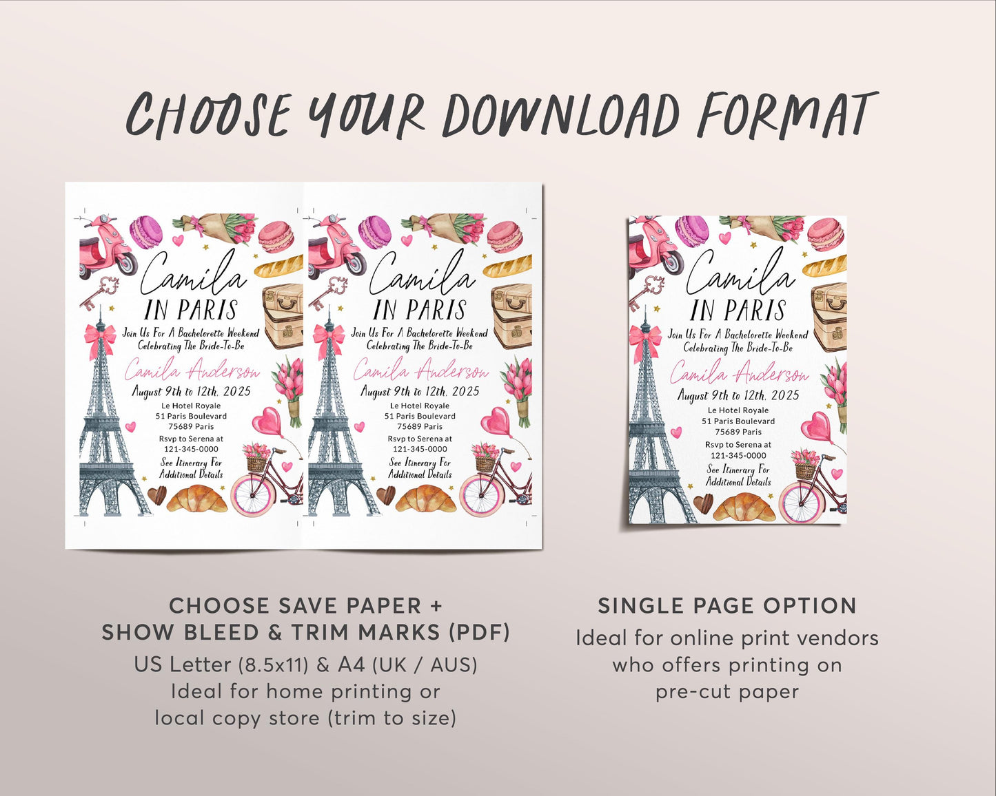 Paris Bachelorette Itinerary And Invitation Editable Template, Paris Travel Planner Invite France Girls Night Out Weekend Schedule Hen Party
