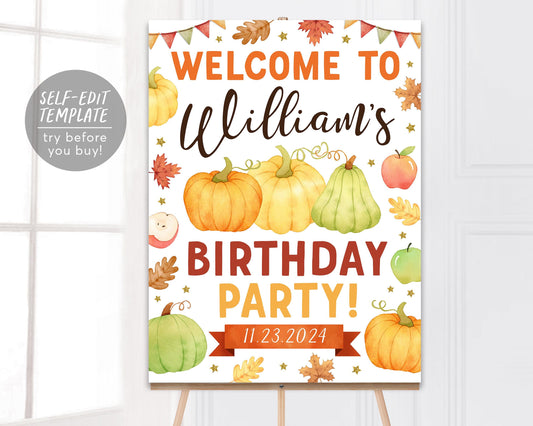 Pumpkin Welcome Birthday Sign Editable Template