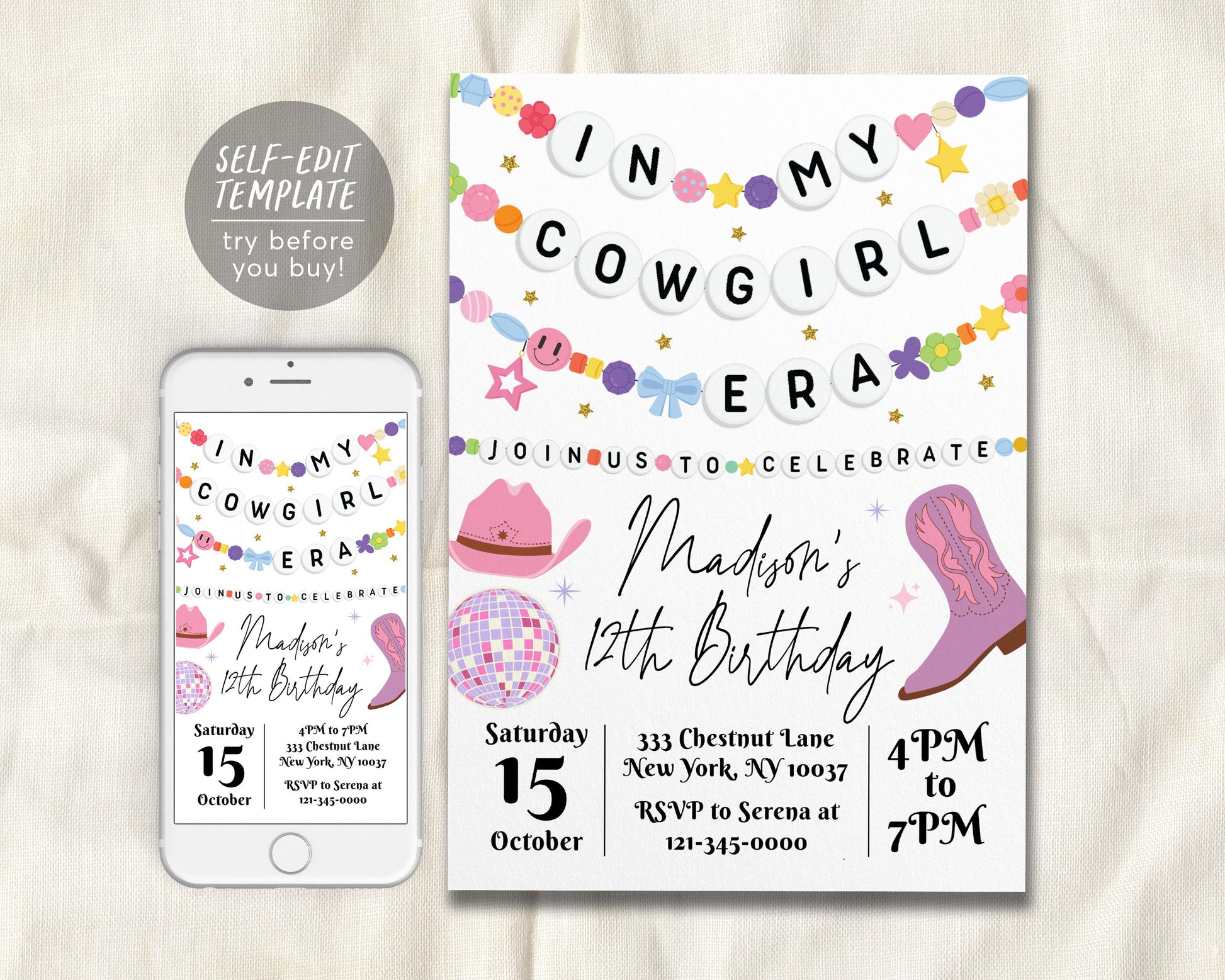 In My Cowgirl Era Birthday Invitation Editable Template