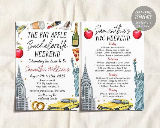 New York Bachelorette Itinerary And Invitation Editable Template