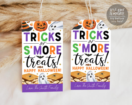 Happy Halloween Smore Treats Bag Tag Editable Template