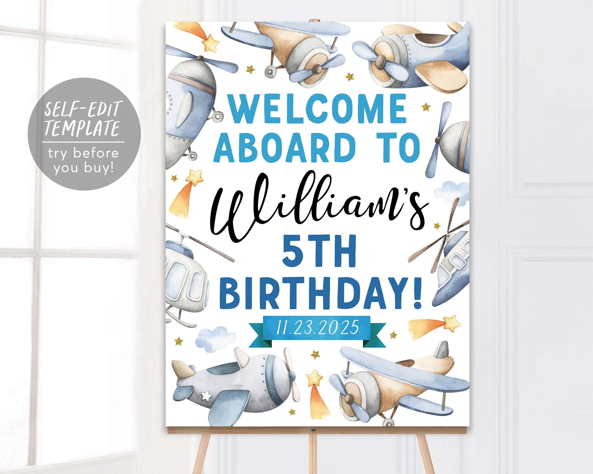 Airplane Birthday Party Welcome Sign Editable Template