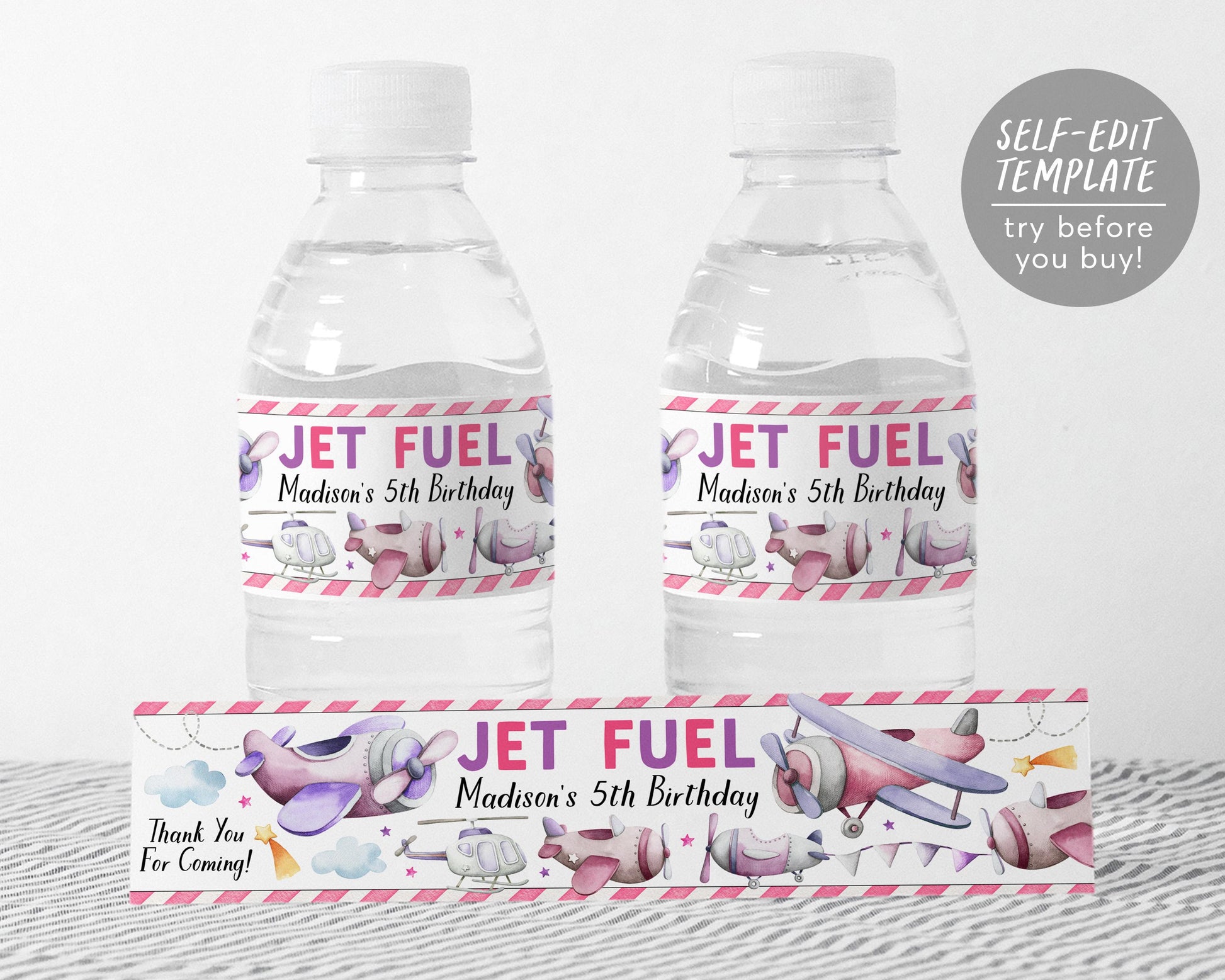 Airplane Party Water Bottle Labels Editable Template