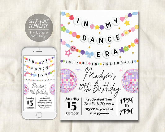 In My Dance Era Invitation Editable Template