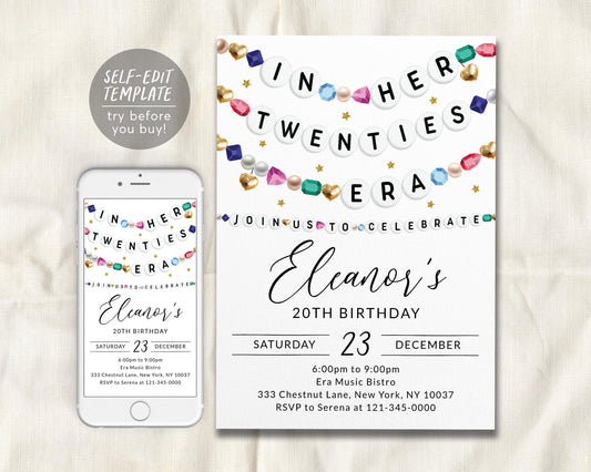 In My Twenties Era Invitation Editable Template