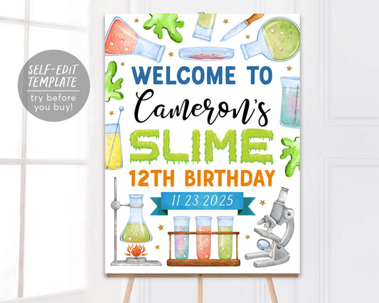 Science Slime Theme Birthday Welcome Sign Editable Template