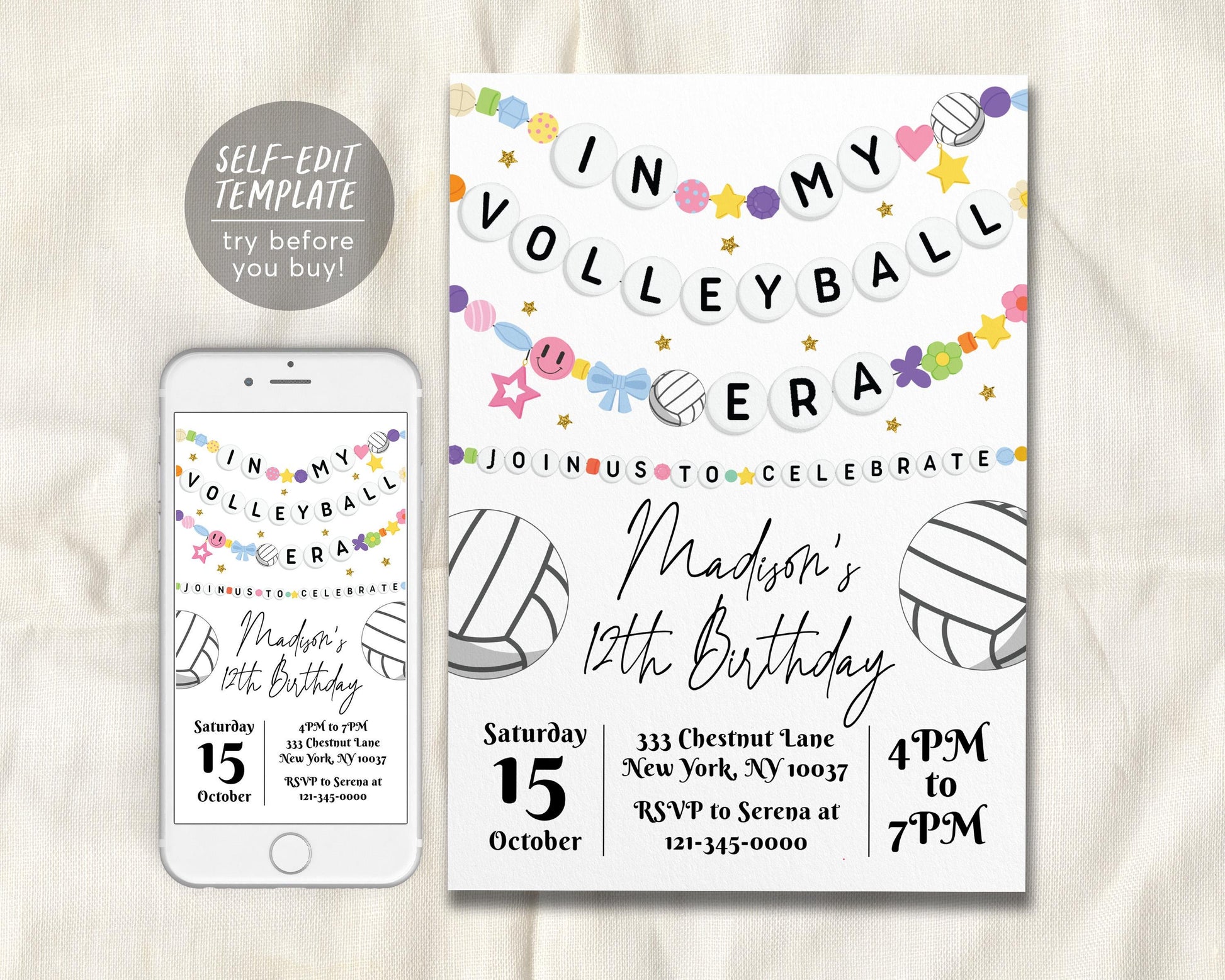 In My Volleyball Era Birthday Invitation Editable Template