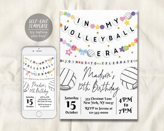 In My Volleyball Era Birthday Invitation Editable Template