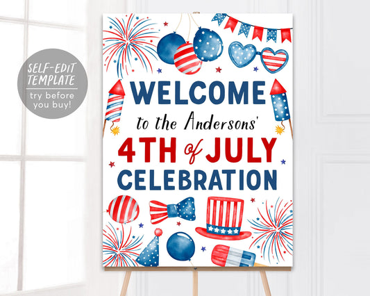 4th of July Welcome Sign Editable Template