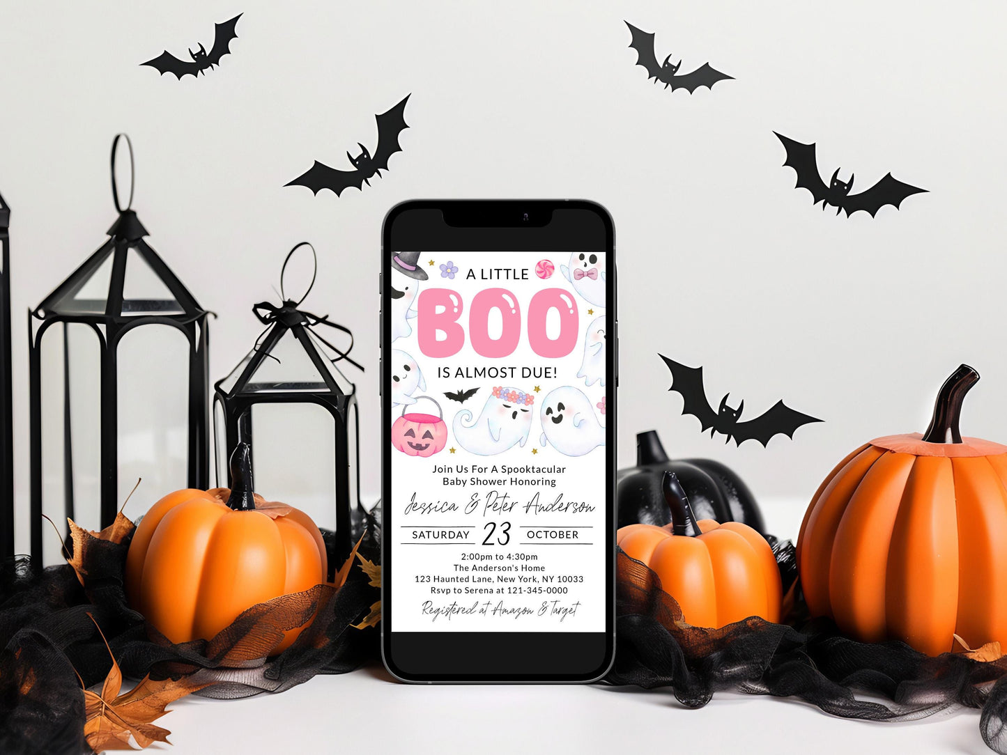 Halloween Baby Shower Invitation, A Little Boo Is Almost Due Template, Fall October Sprinkle Invite For Baby Girl Printable BSHP01