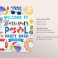 Pool Party Birthday Welcome Sign Editable Template, Boy Summer Tropical Swimming Pool Party Bash Poster, Splish Splash End Of School Decor