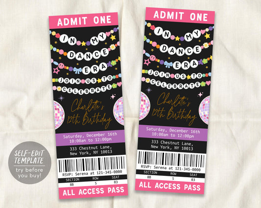 In My Dance Era Ticket Invitation Editable Template