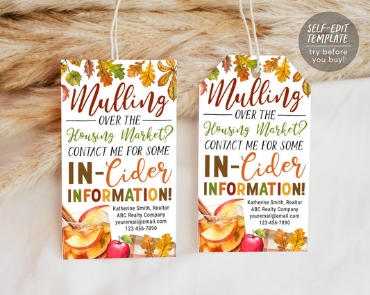 Fall Hot Apple Cider Realtor Pop By Tags Editable Template