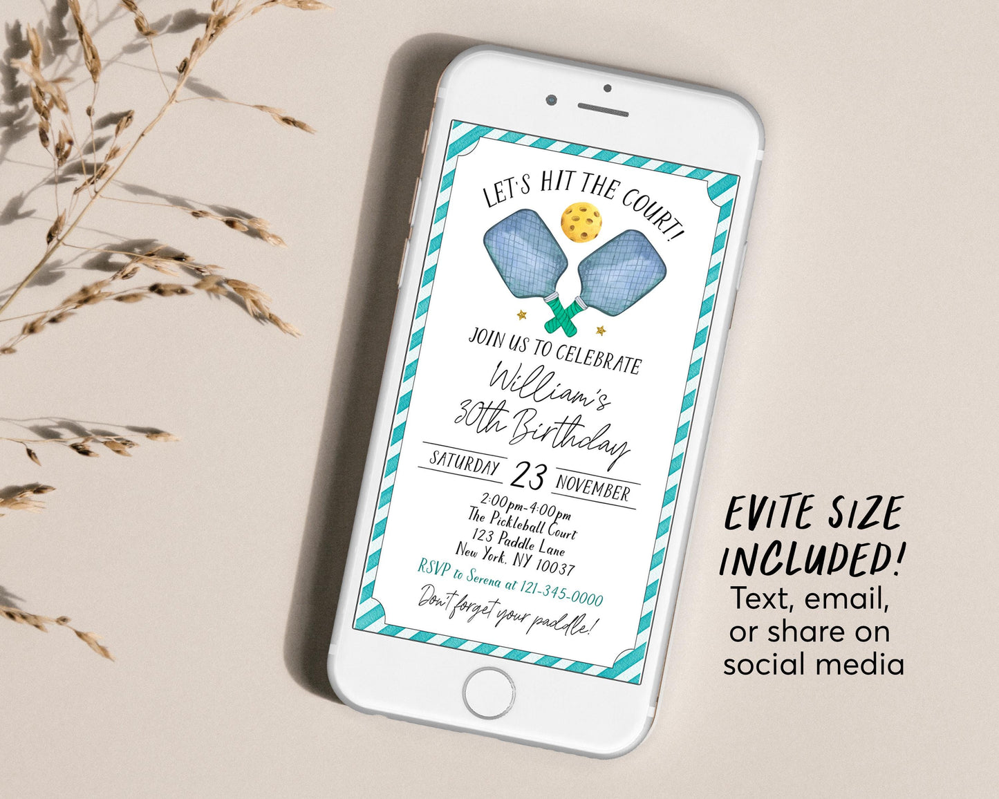 Pickleball Birthday Invitation Editable Template, Lets Hit the Court Party Invite, Sports Pickleball Theme 30th 40th 50th Birthday Evite
