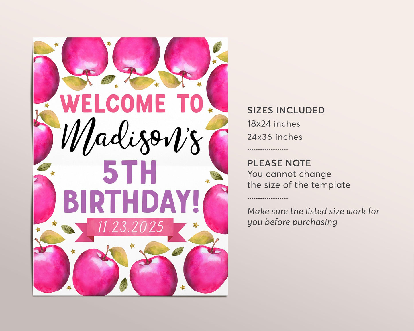 Apple Birthday Welcome Sign Editable Template, Apple of Our Eye Party Poster, Bushel of Fun Fall Autumn Theme Apple Picking Orchard Decor