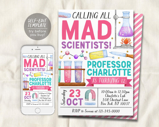 Science Birthday Invitation Editable Template