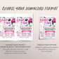 Ice Hockey Birthday Invitation Editable Template, Pink Ice Skating Rink Hockey Theme Invite, Girl Sports It's Game Time Puck Stick Evite